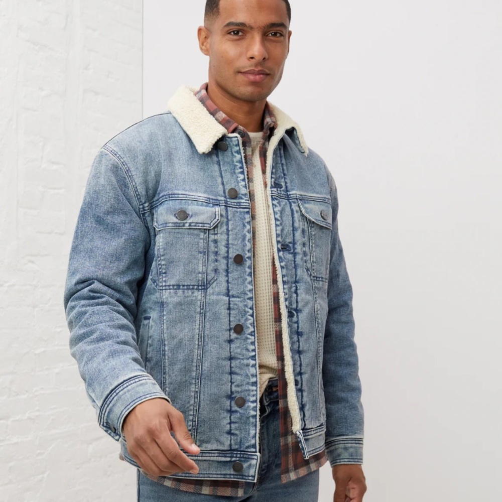 Sherpa-Lined Denim Jacket Size Large Winter Coat